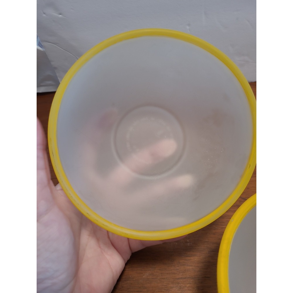 ANCHOR HOCKING VINTAGE 5 in. Frosted Glass Bowl Set 3 With Yellow Rim - Picture 5 of 10